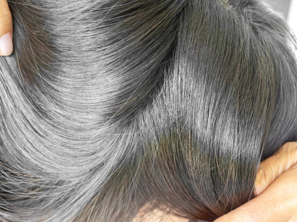 Une femme aux cheveux gris 
