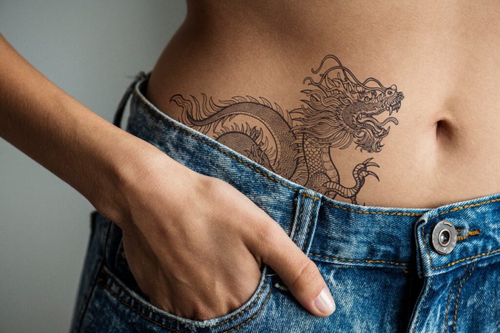 Un tatouage de dragon japonais sur la taille d'une personne